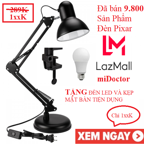 Đèn Pixar, Đèn Kẹp Bàn, Đèn Kẹp Mặt Bàn, Đèn Học Chống Cận Thị Pixar miDoctor, Đèn Đọc Sách, Đèn Làm Việc Để Bàn Chống Chói Mắt Lóa Mắt Bảo Vệ Mắt miDoctor + Tặng Chân Để Bàn, Kẹp Mặt Bàn và Bóng Đèn