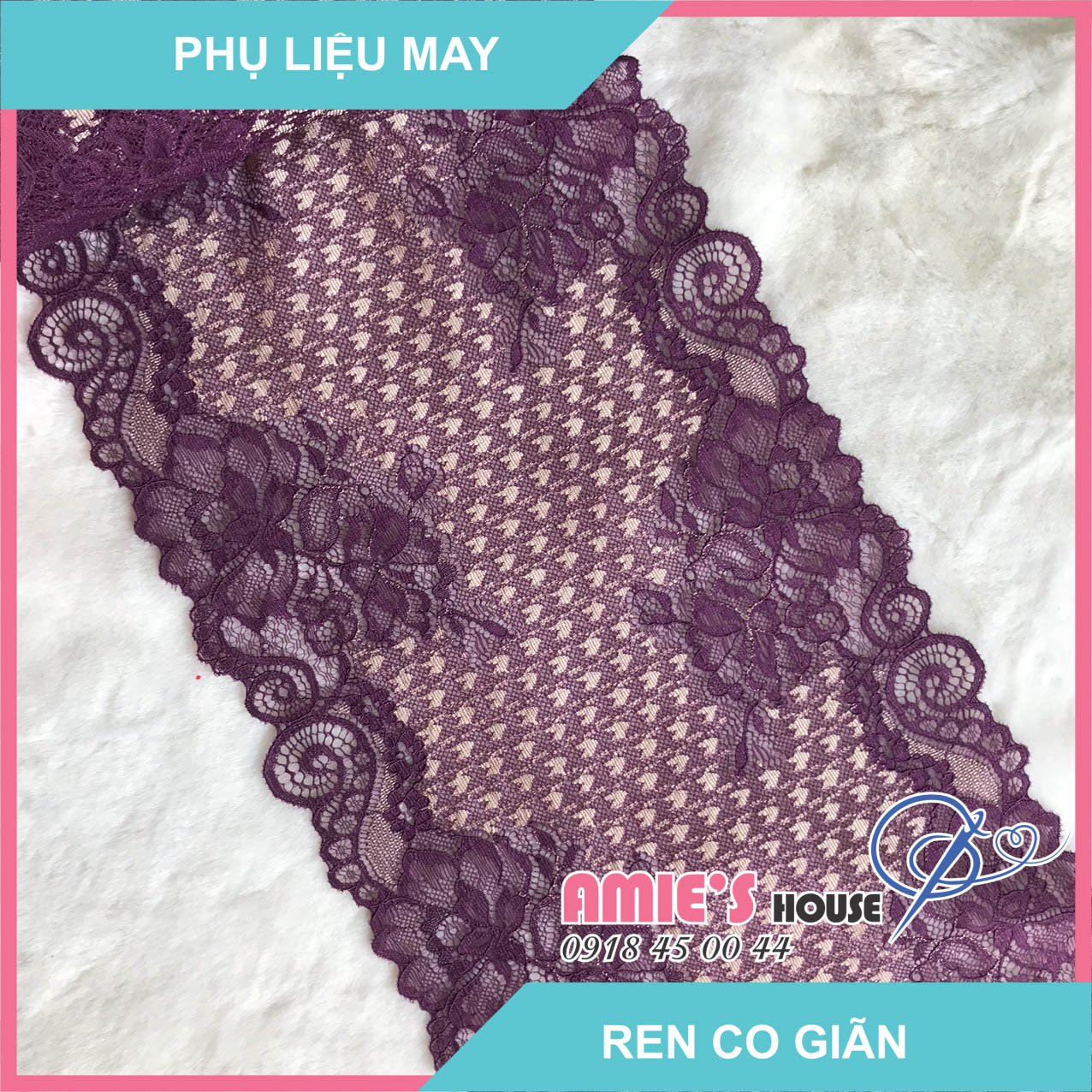 Ren thun tấm có co giãn, ren may nội y, bản rộng 21 cm, màu tím than - ren1024