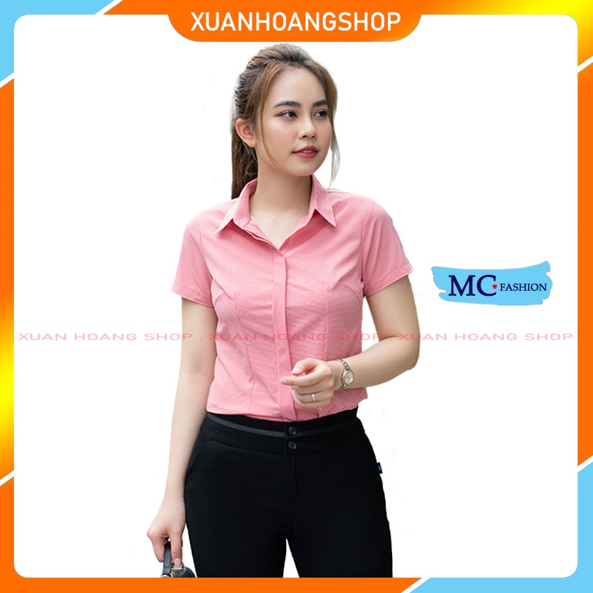 Áo Sơ Mi Nữ Đẹp Mc Fashion, Kẻ Sọc Caro, Tay Ngắn Cộc, Cổ Đức, Kiểu Dáng Áo Sơ Mi Nữ Công Sở, Màu Hồng, Xanh, Nâu, Đỏ Cam A645