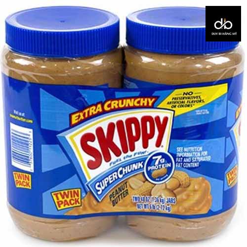 Một cặp 2 hũ bơ đậu phộng skippy peanut butter mỹ không hạt 1,36kg