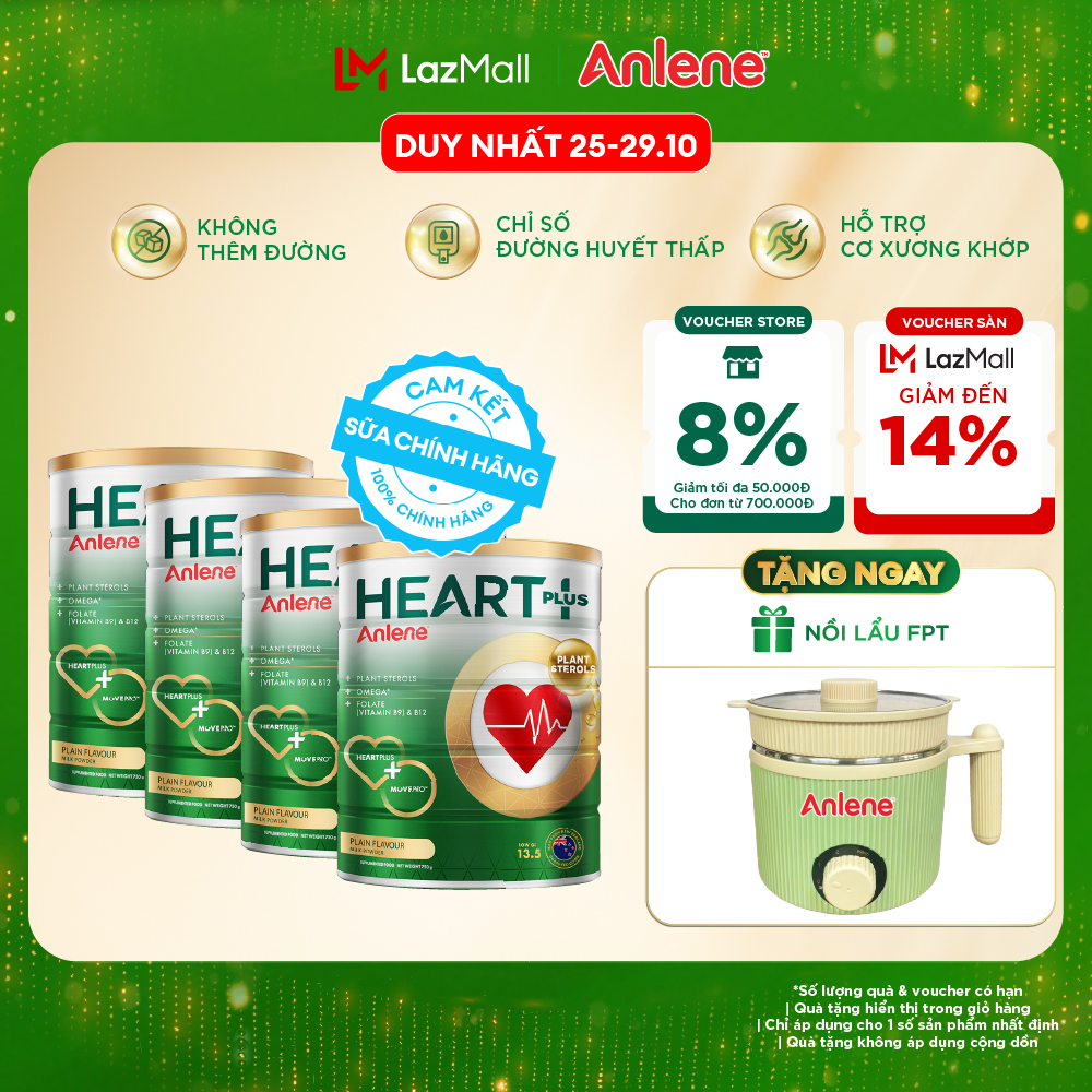 [Voucher giảm đến 26%]Combo 4 Sữa Bột Anlene Heart Plus Với Dưỡng Chất Chăm Sóc Sức Khỏe Tim Mạch Lon 750G