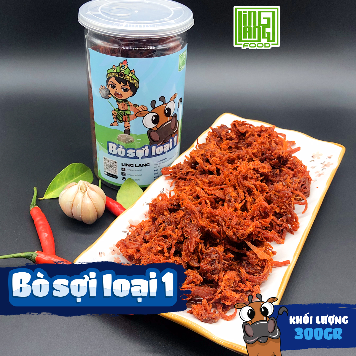 Khô bò xé sợi, thịt bò khô loại 300g thơm ngon, bò khô xé sợi ăn vặt chuẩn vị