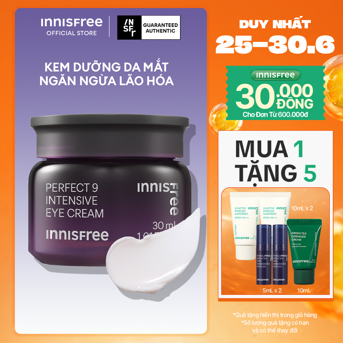 Kem dưỡng vùng da mắt ngăn ngừa lão hóa chuyên sâu INNISFREE Perfect 9 Intensive Eye Cream 30 mL
