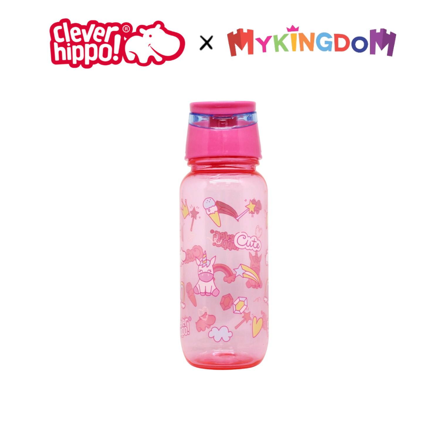 Bình nước nhựa rainbow unicorn clever hippo wb01/pink
