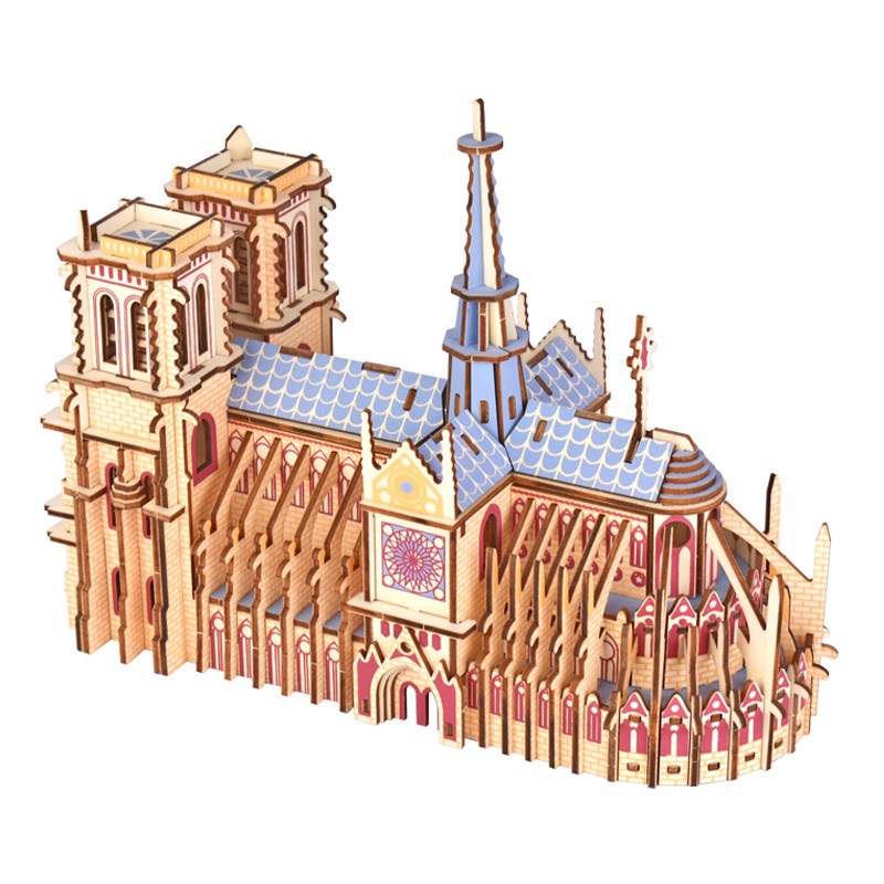 Lắp ráp mô hình 3d gỗ- mô hình Nhà Thờ Đức Bà Paris- cắt Lazer
