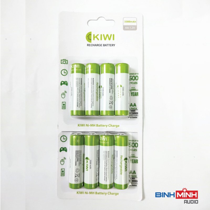 8 viên pin sạc Kiwi AA Ni-MH 3300mAh - Hàng chính hãng, chuyên dùng cho micro, máy ảnh,...