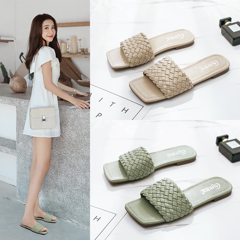 dép quai ngang nam nữ hot trend. Dép lê nữ quai tết bé cực đẹp