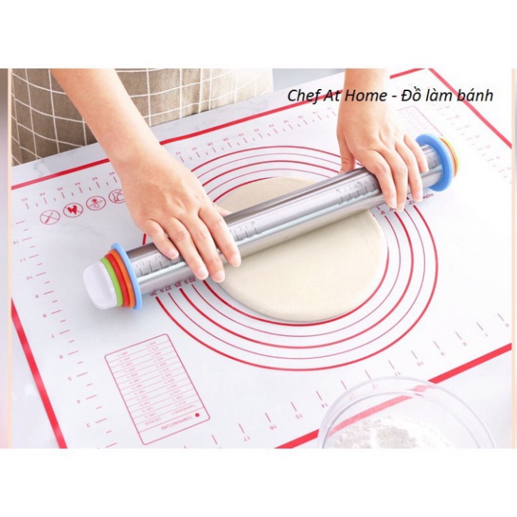 Cây cán bột/cây lăn bột inox làm bánh có điều chỉnh độ dày - T0168