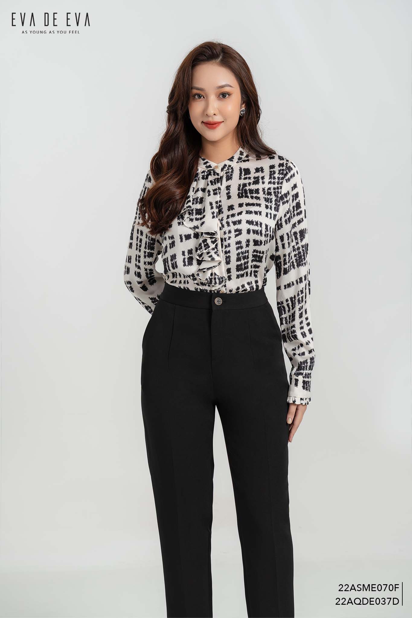 Áo sơ mi cổ tàu dáng sơ vin eva de eva 22asme070f