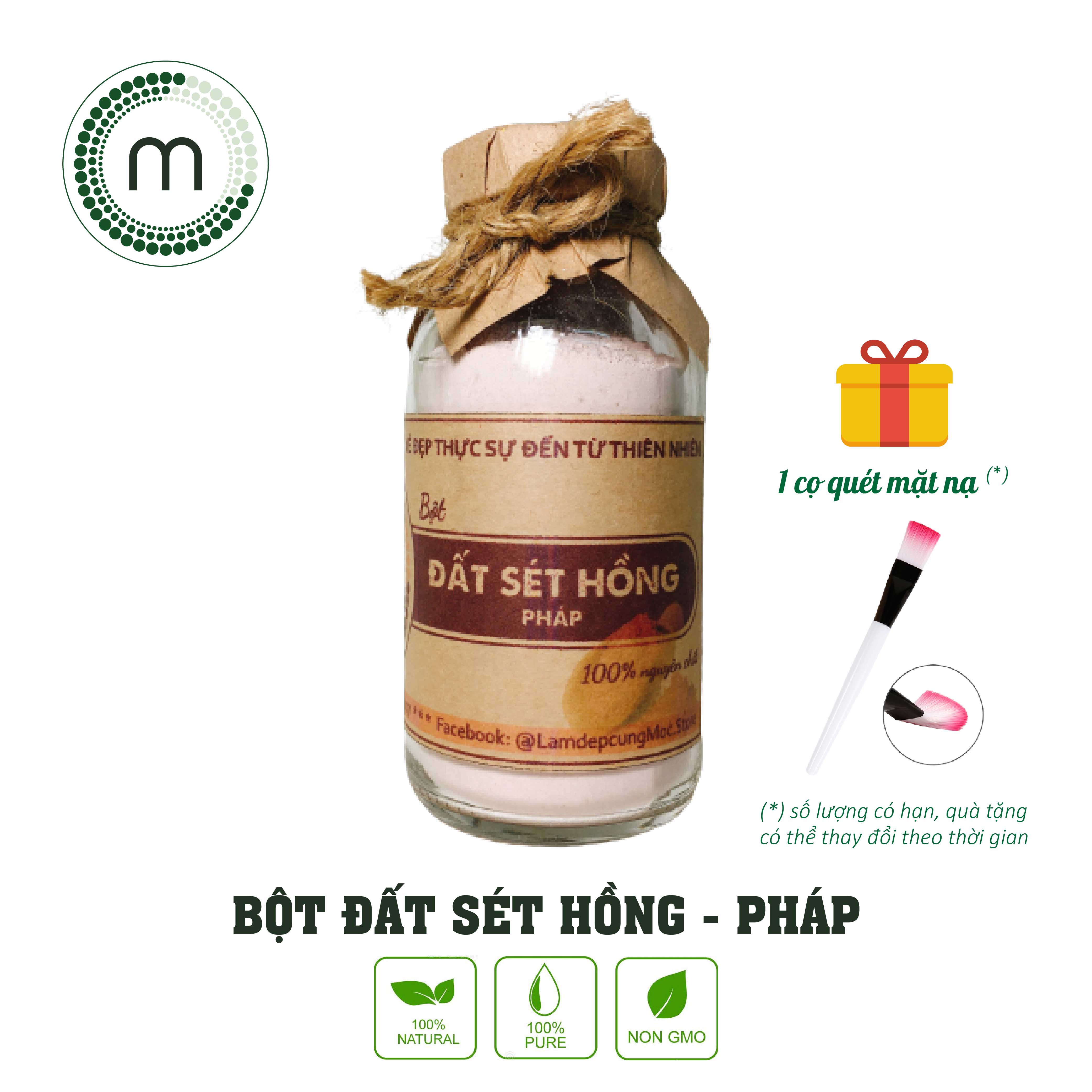 Bột mặt nạ Đất Sét Hồng Pháp nguyên chất MỘC giảm mụn thải độc da loại bỏ nhờn cho da khô và nhạy cảm túi 10g dùng thử và chai 100ml chính hãng