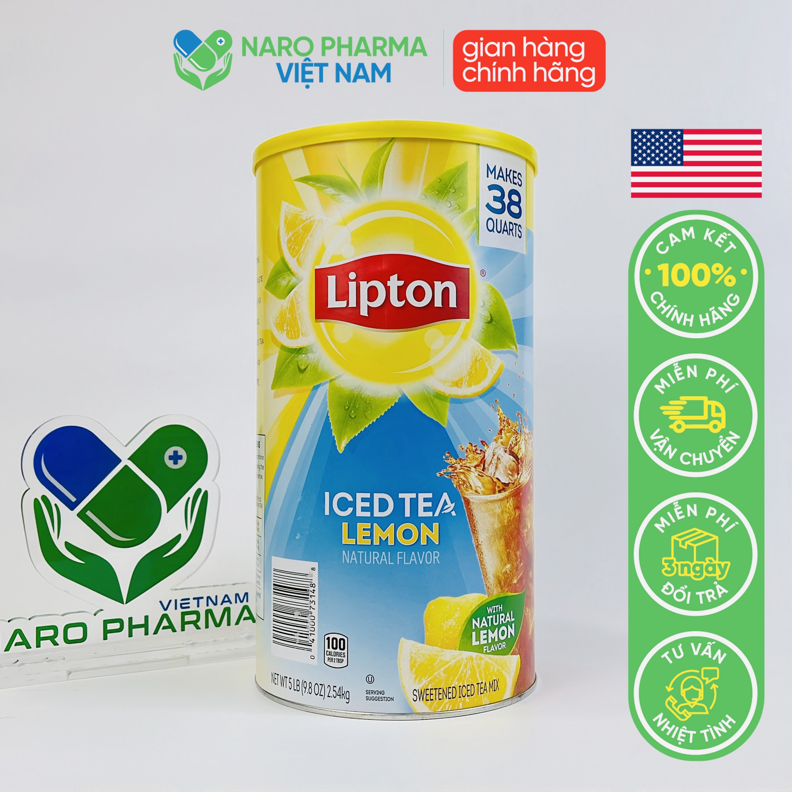 Bột trà chanh lipton iced tea lemon 2,54 kg mỹ date 07/2025