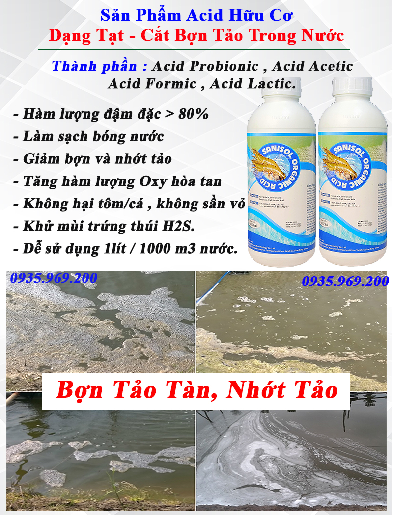 Acid Hữu Cơ Dạng Tạt Rửa Nước, Xử Lý Nước, Khử Cặn, Cắt Bợn Tảo Ao Nuôi Tôm Cá, Tăng Oxy Hoà Tan. Chai 1 lít