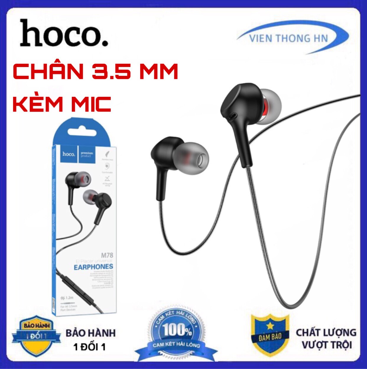 Tai nghe nhét tai Hoco EF78 chân cắm 3.5mm kèm mic nói - vienthonghn