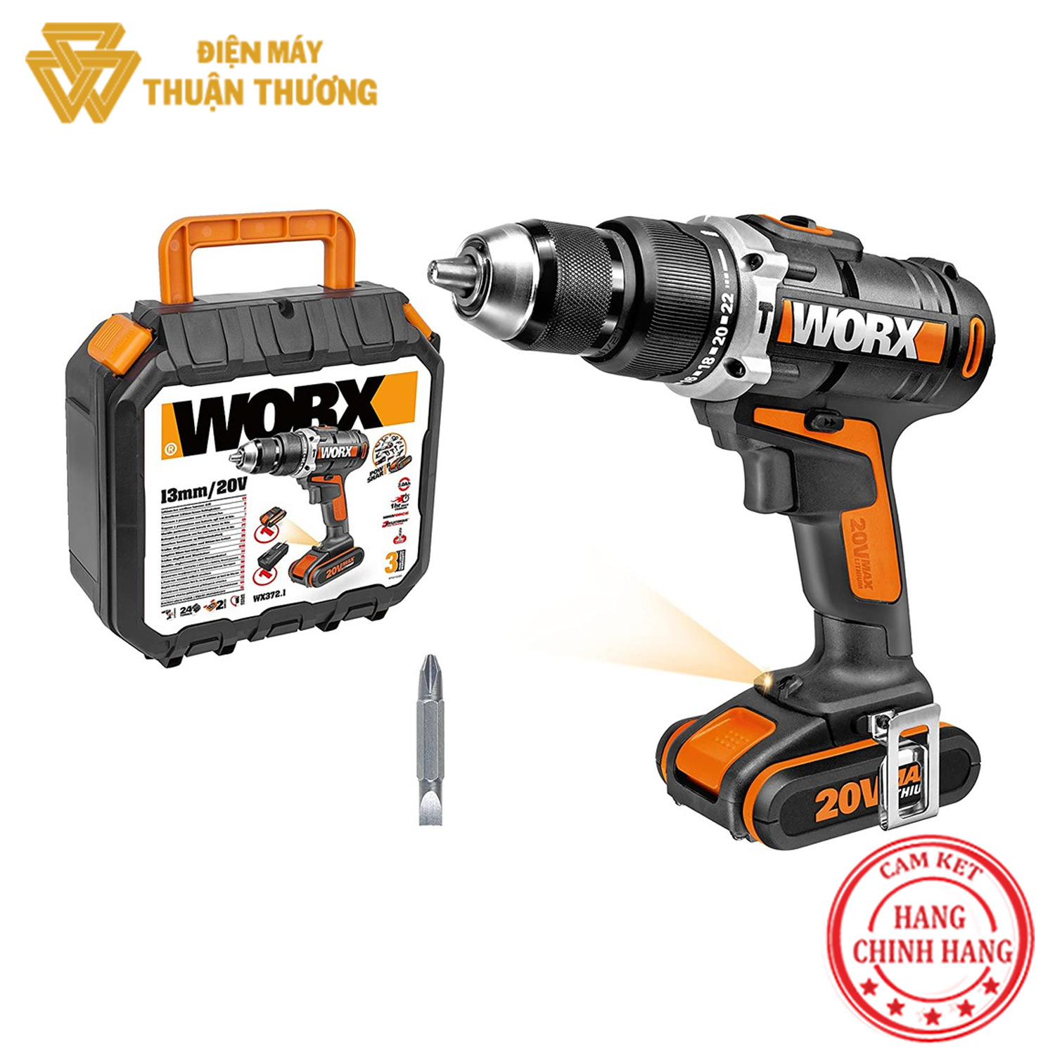 Bộ máy khoan búa động lực pin 20v worx orange wx372.1