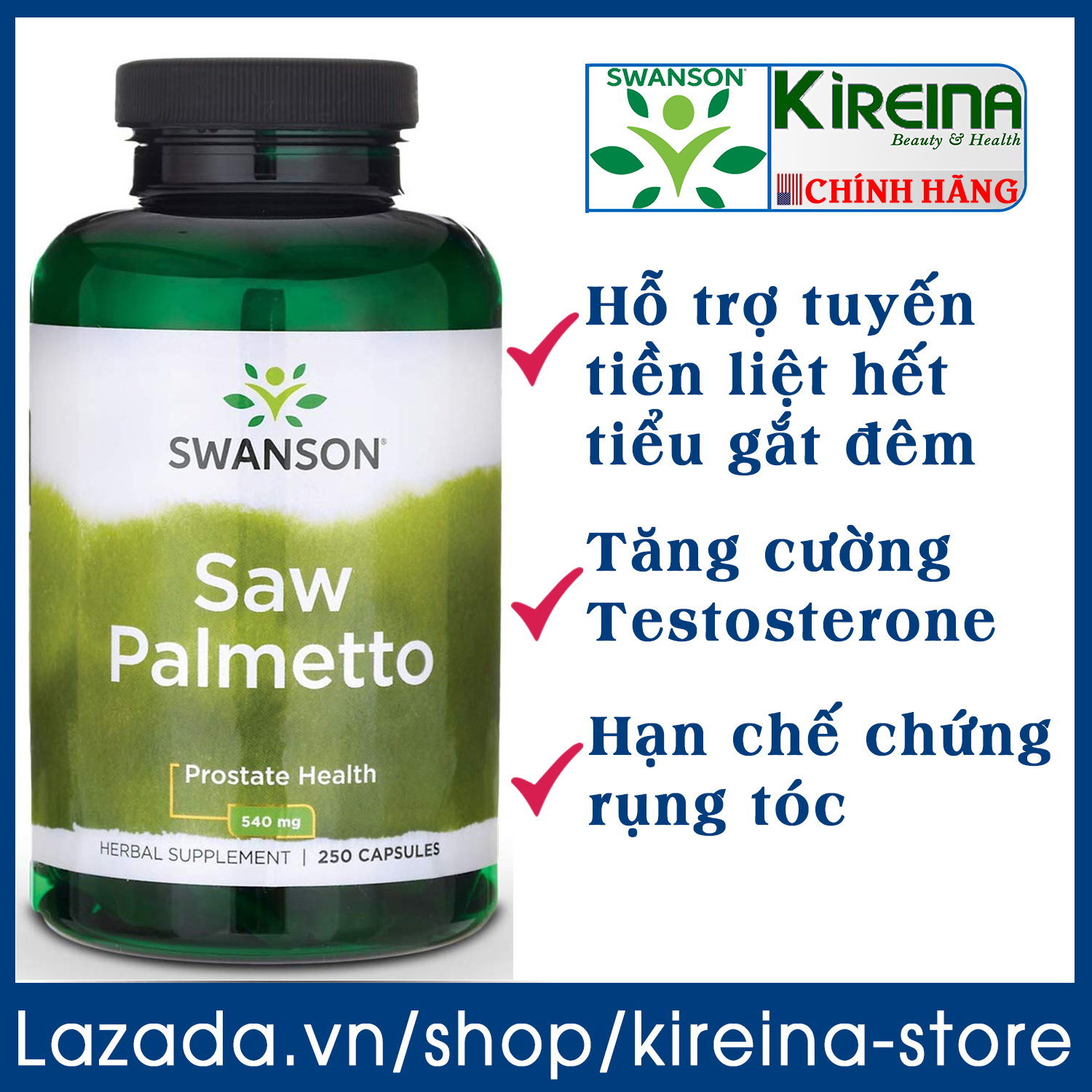Viên uống Swanson Saw Palmetto hỗ trợ sức khỏe tuyến tiền liệt đường tiết niệu và mọc tóc 250 viên