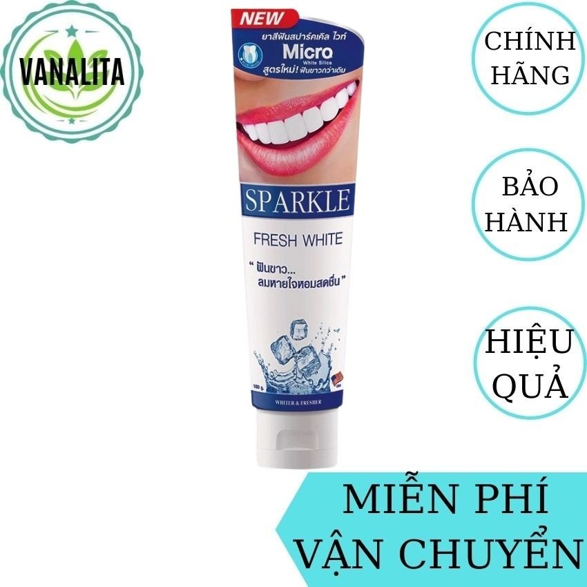[FreeShip] Kem Đánh Răng Sparkle Thái Lan VANALITA tẩy sạch các vết ố vàng giúp răng trắng sáng, hơi thở thơm mát, diệt sạch vi khuẩn-100g (Fresh White)