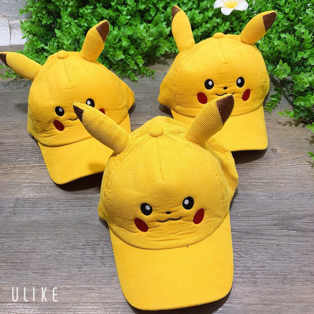 Nón kết PIKACHU, Mũ lưỡi trai nhung PIKACHU, Nón lưỡi trai PIKACHU cho bé 2 tuổi đến 6 tuổi