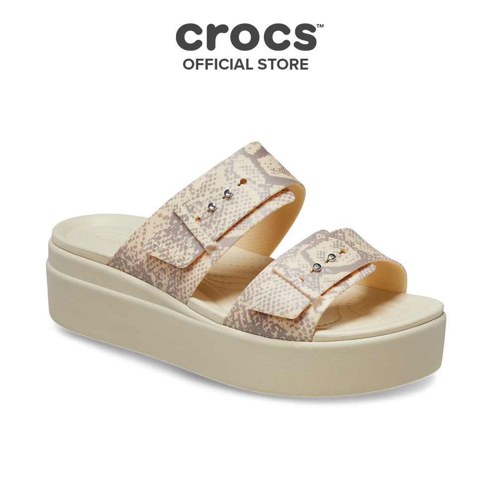 Dép Đế Xuồng Nữ Crocs Brooklyn Snake Buckle Low Wedge