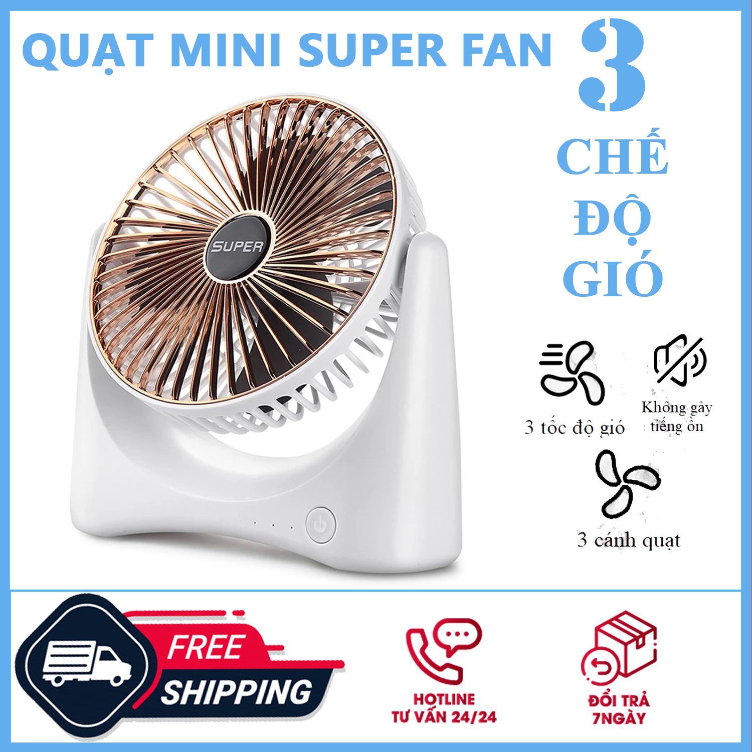 Quạt mini sạc điện -quạt để bàn super fan - quạt để bàn sạc tích điện super fan 3 tốc độ, quạt mini để bàn, quạt mini cao cấp tích điện để bàn tiện lợi nhỏ gọn