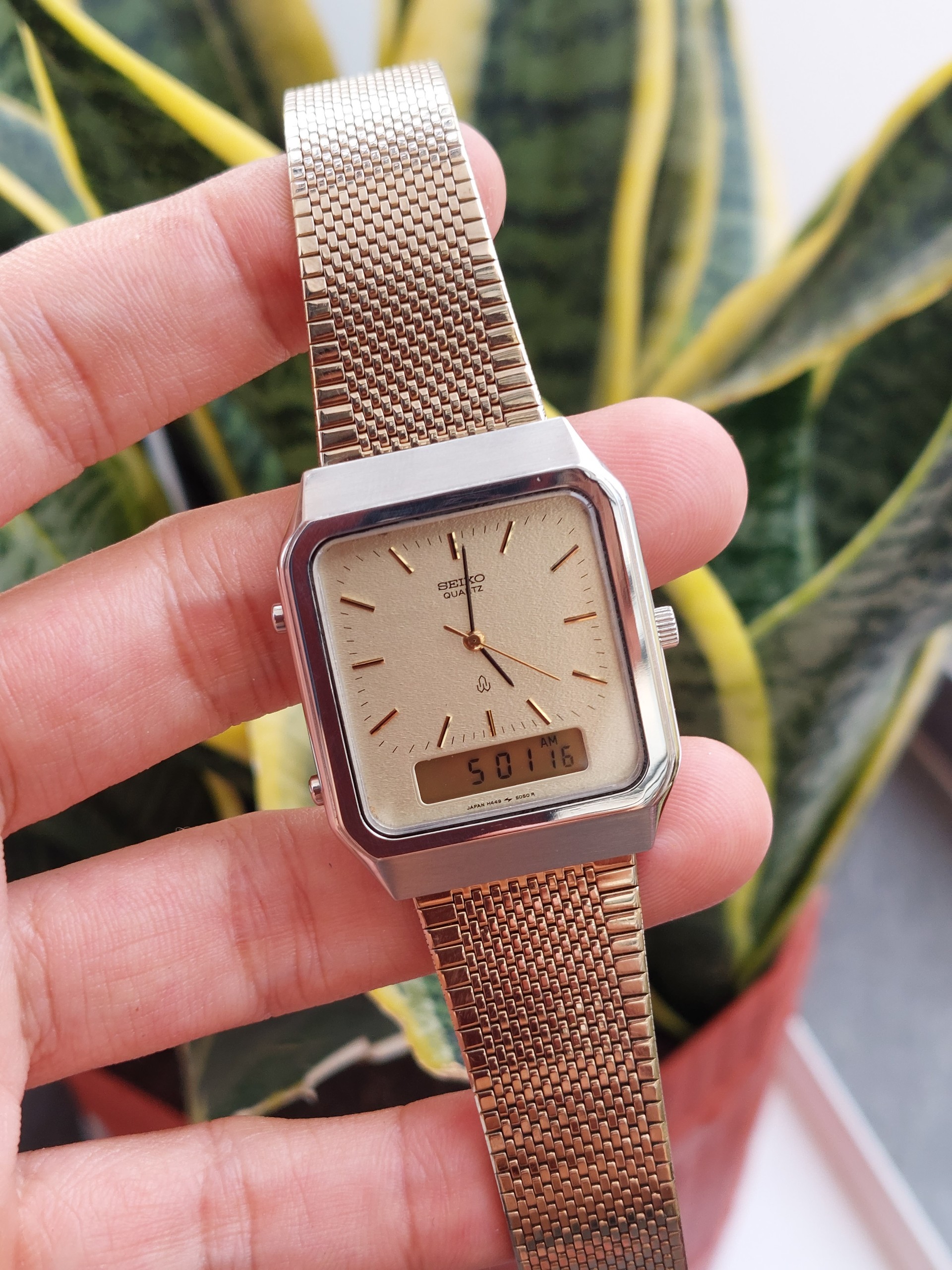 Đồng hồ nam Seiko tank 2 máy chạy pin hàng Si