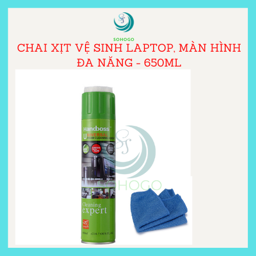 Bình xịt vệ bọt sinh màn hình, bàn phím laptop/máy tính 650ml, vệ sinh đa năng trên loại bề mặt