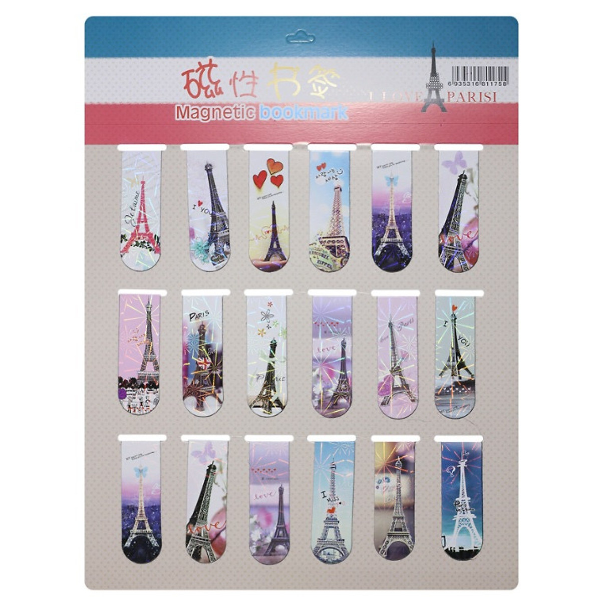 Bộ 6 đánh dấu sách kẹp sách bookmark nam châm được chọn mẫu - tháp eiffel