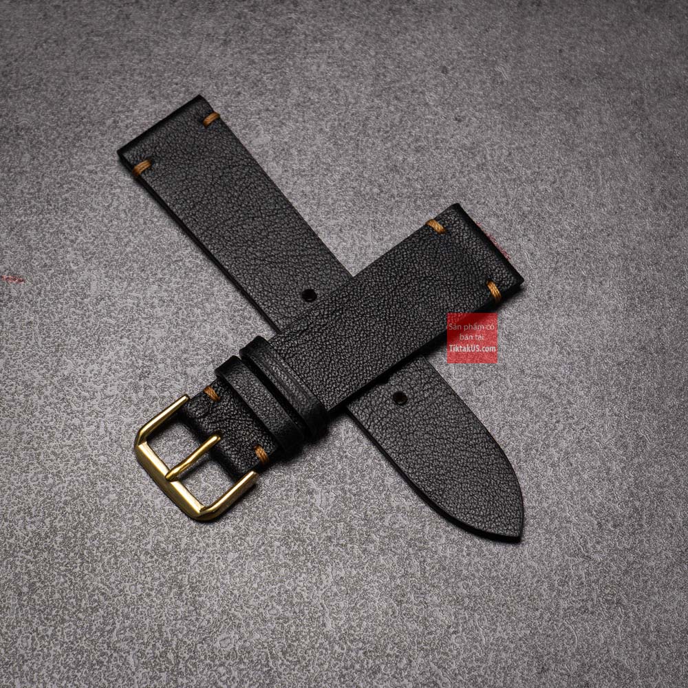[HCM]Dây đồng hồ da bò thật Vintage không chỉ viền khóa vàng Tặng kèm cây thay dây và 2 chốt đồng hồ Size từ 18mm đến 22mm