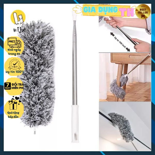 Chổi quét bụi mini-Chổi Quét Bụi Cây Phất Trần Thông Minh Cán Dài 2M8 Có Thể Thu Rút Gọn Điều Chỉnh Độ Dài Quét Màng Nhện Tiện Lợi