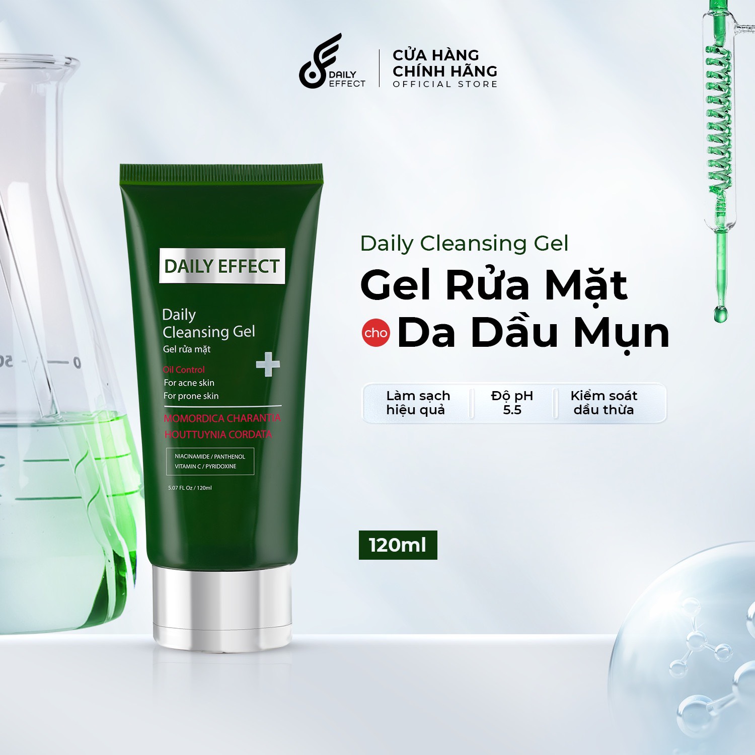 Sữa Rửa Mặt DAILY EFFECT Chiết Xuất Khổ Qua Rừng và Rau Diếp Cá Giúp Da Sạch Thoáng 120mL