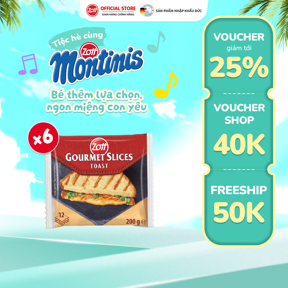 Giao Hoả tốc - COMBO 6 túi Phô mai lát Zott Gourmet Slices TOAST nhập khẩu từ Đức (gói 200g – 12 lát)