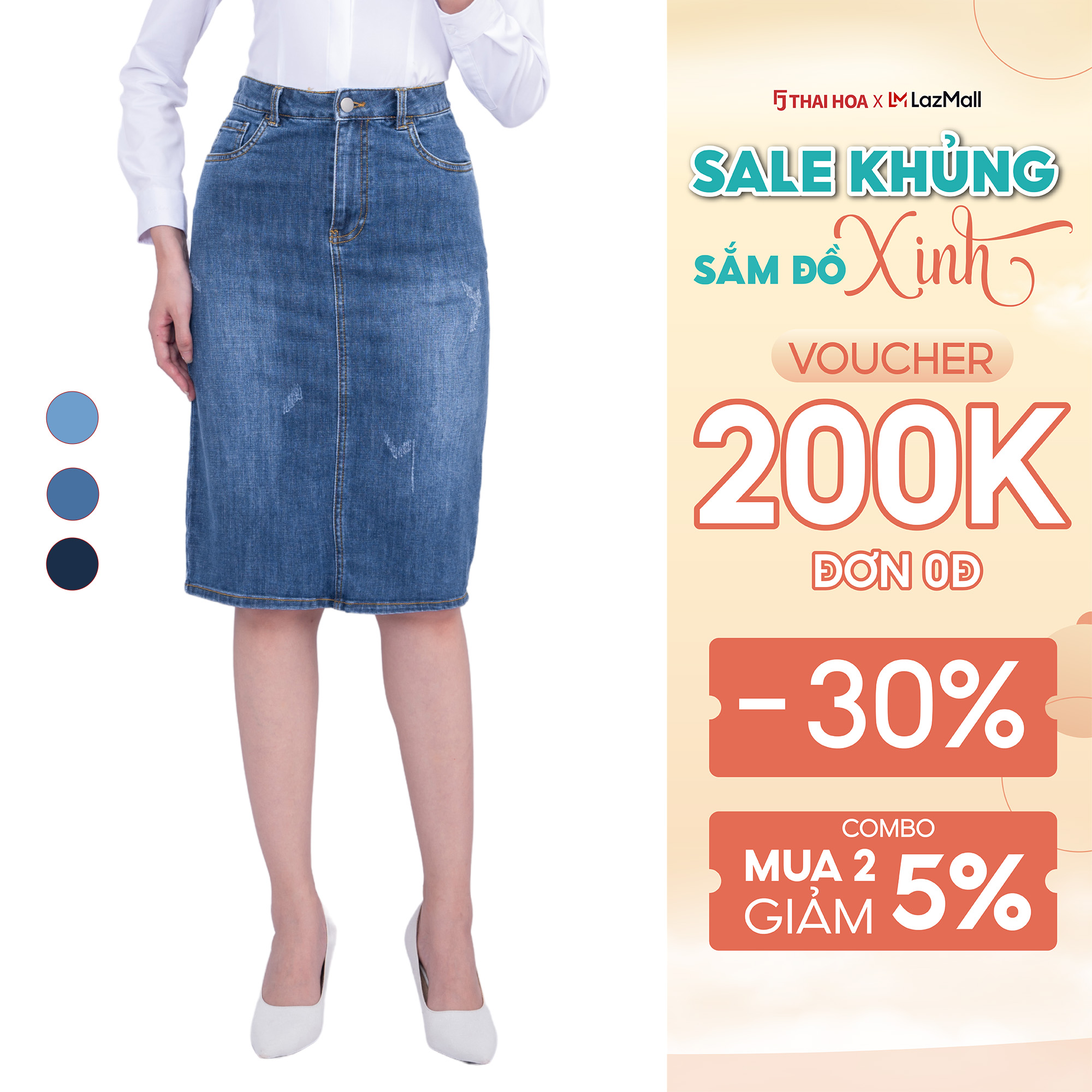 Chân váy nữ công sở dáng jean thái hòa 23cjw-100