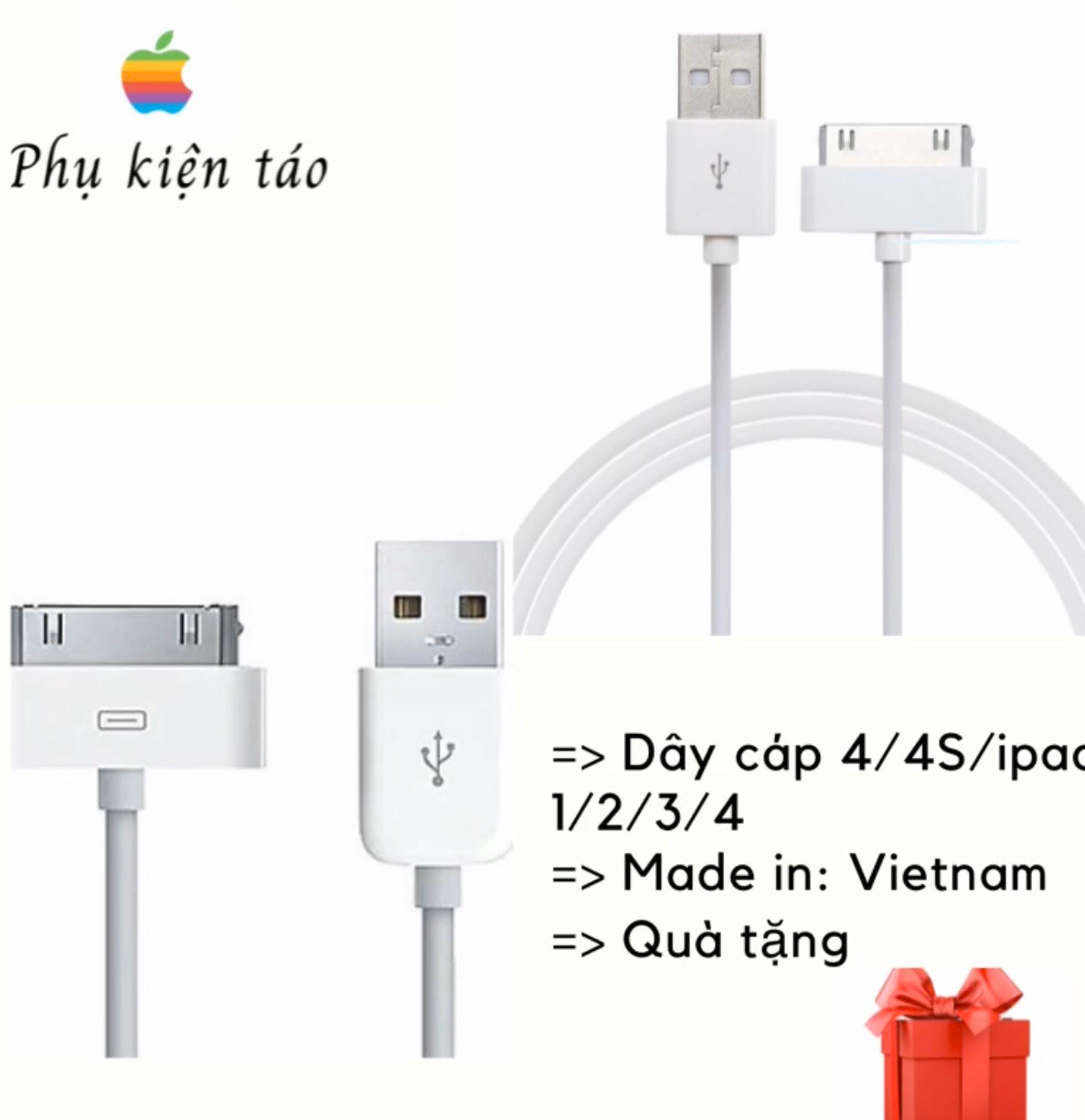 Dây cáp sạc iphone 4/4S/IPAD 1/2/3/4. Tặng quà tặng bất ngờ khi mua sản phẩm tại PHỤ KIỆN TÁO