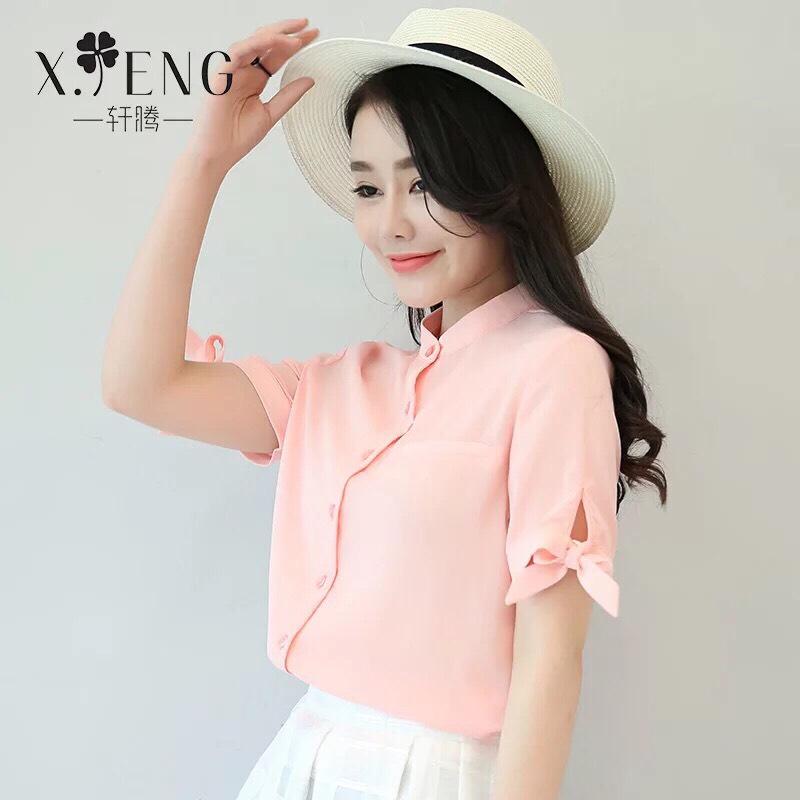 Áo sơmi von cổ trụ phối nơ tay nữ tính tts0486