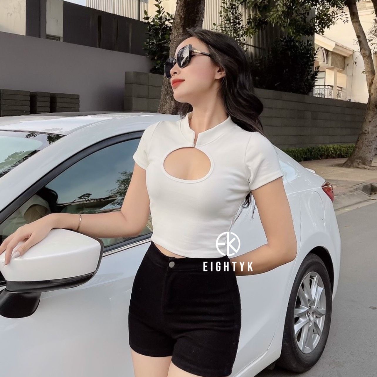 [EIGHTYK] Áo Croptop Tay Ngắn Cổ Tàu