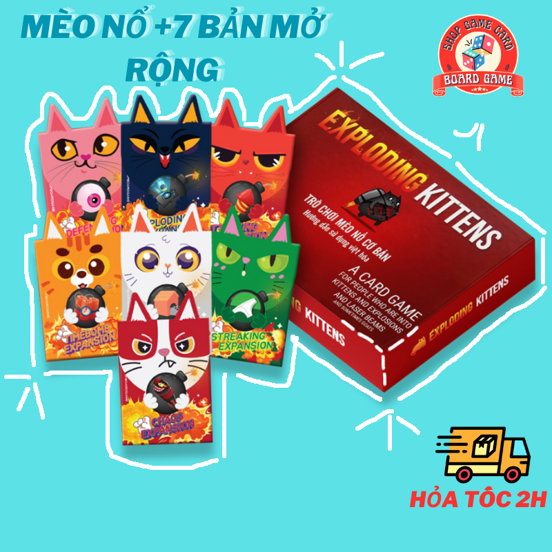 Combo Mèo Nổ - 7 Bản Mèo Nổ Mở Rộng (Tiếng Việt) - Boardgame Exploding Kittens