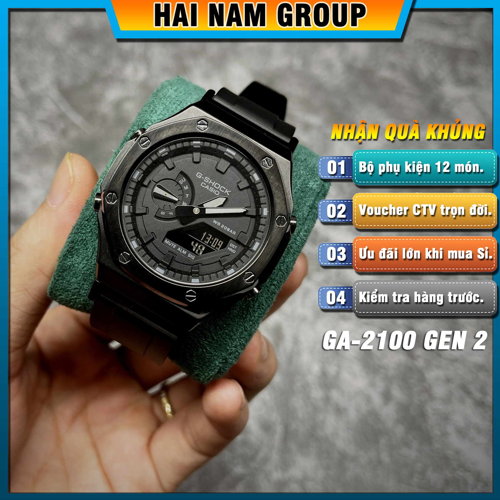 Đồng hồ nam G-SHOCK GA-2100-1A Custom Ap Gen 2 HNG208 Dây nhựa vỏ thép - Full chức năng - Đầy đủ phụ kiện