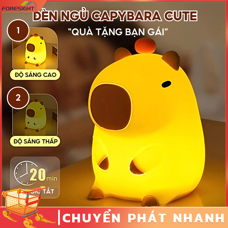 Đèn ngủ Capybara cảm ứng cute silicon điều chỉnh độ sáng decor, quà tặng bạn gái sinh nhật