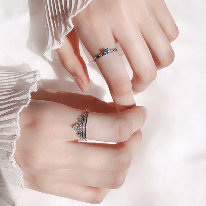 2 chiếc - cặp nhẫn vương miệng dễ thương đeo được 2 kiểu