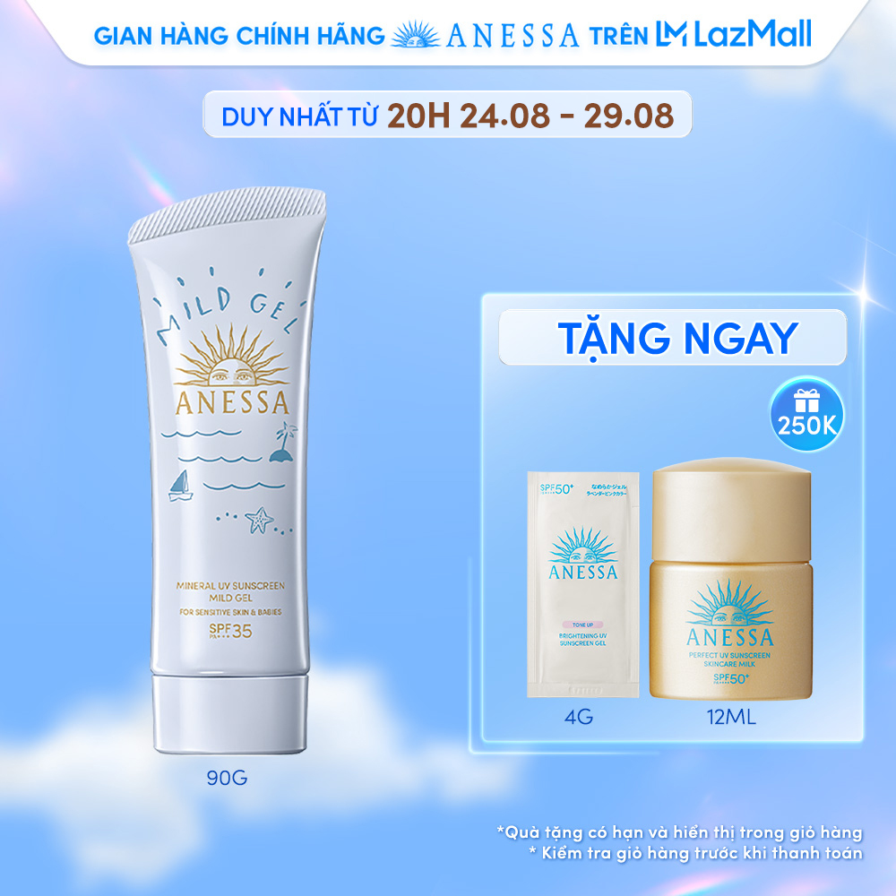 [20h 24.8 - 29.8 | QUÀ 250K] Kem chống nắng dạng gel dịu nhẹ cho da nhạy cảm và trẻ em Anessa Mineral UV Sunscreen mild gel SPF 35 PA+++ 90g