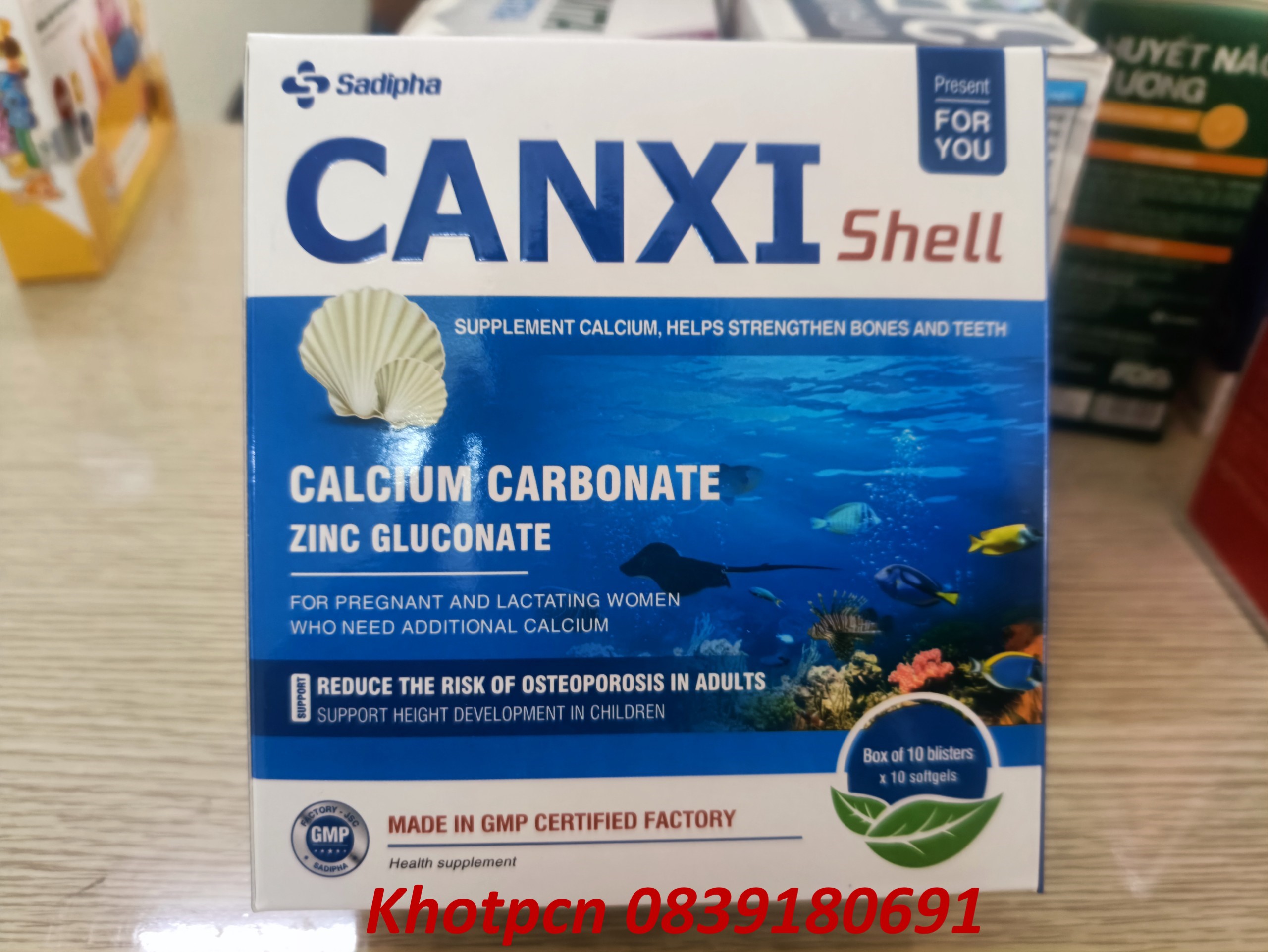 Canxi shell sadipha bổ sung canxi d3 tăng chiều cao, ngừa loãng xương và cho bà bầu hộp 100 viên