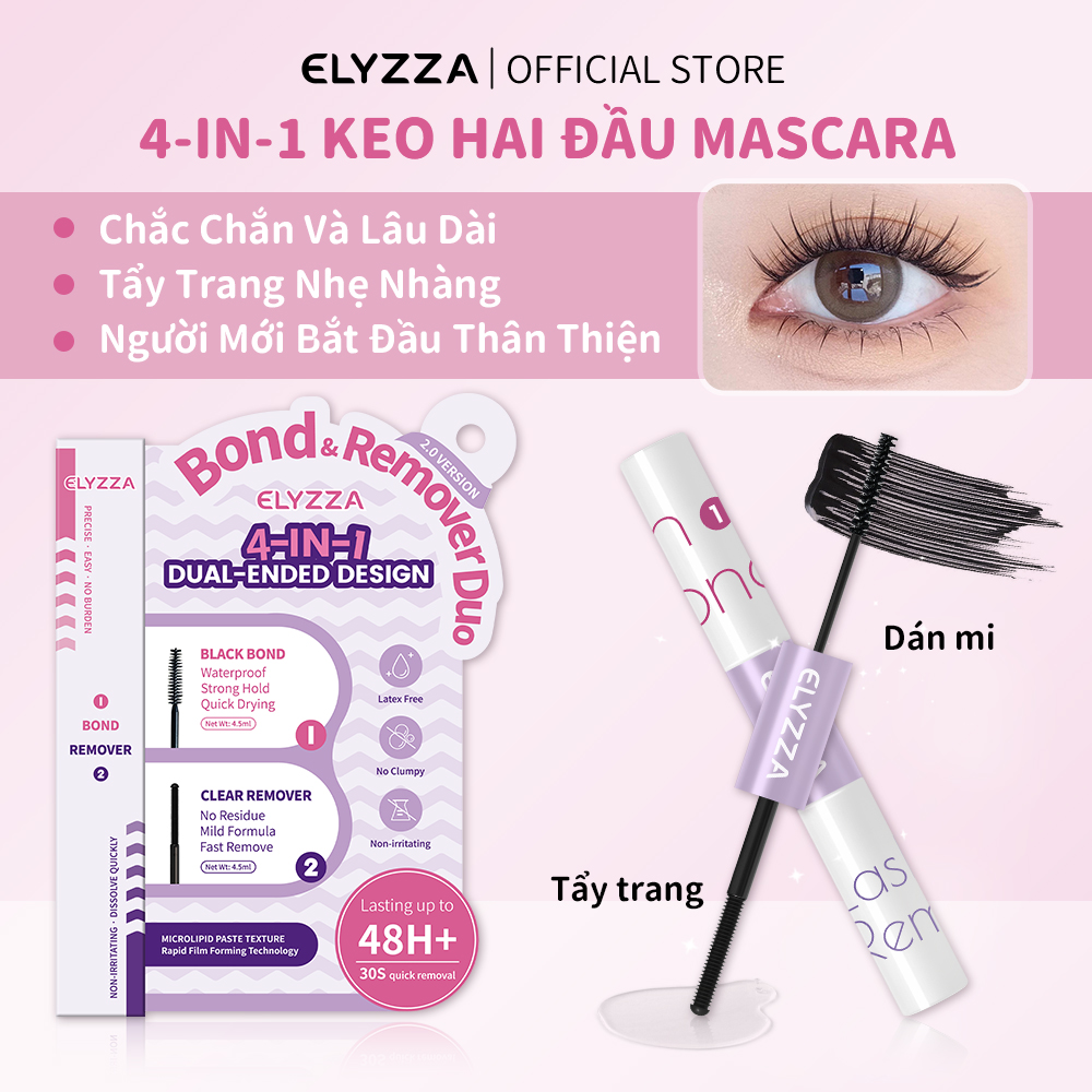 Keo Hai Đầu Mascara Gắn Mi 4-In-1 ELYZZA Keo Dán Mi Giả Và Tẩy Trang Mi &Tẩy Keo, Rất Giàu Chất Lỏng Định Hình Để Định Hình Lông Mi Mà Không Bị Vón Cục, Và Có Thể Nhanh Chóng Bám Dính Vào Lông Mi