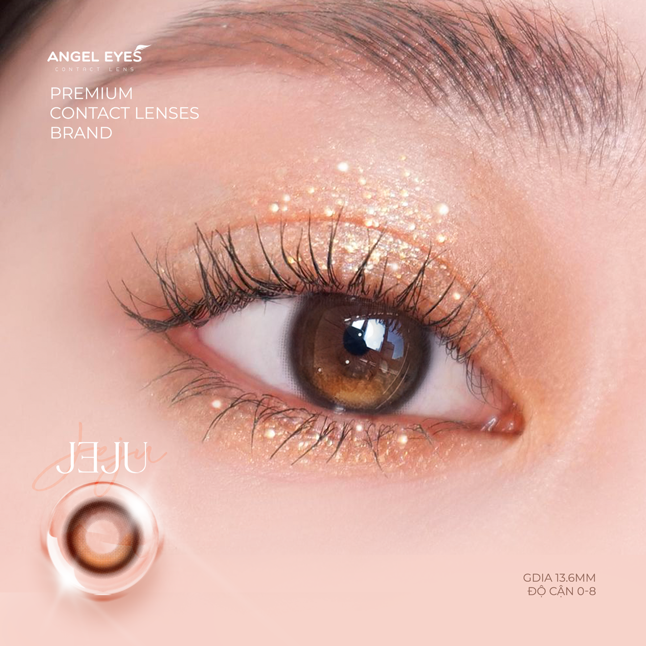 Lens nâu có độ cận 0-8 Angel Eyes JEJU hiệu ứng loang màu mắt ướt, kính áp tròng màu nâu trăng khuyết filter đang thịnh hành trên tốp tốp | GDia 13.6mm