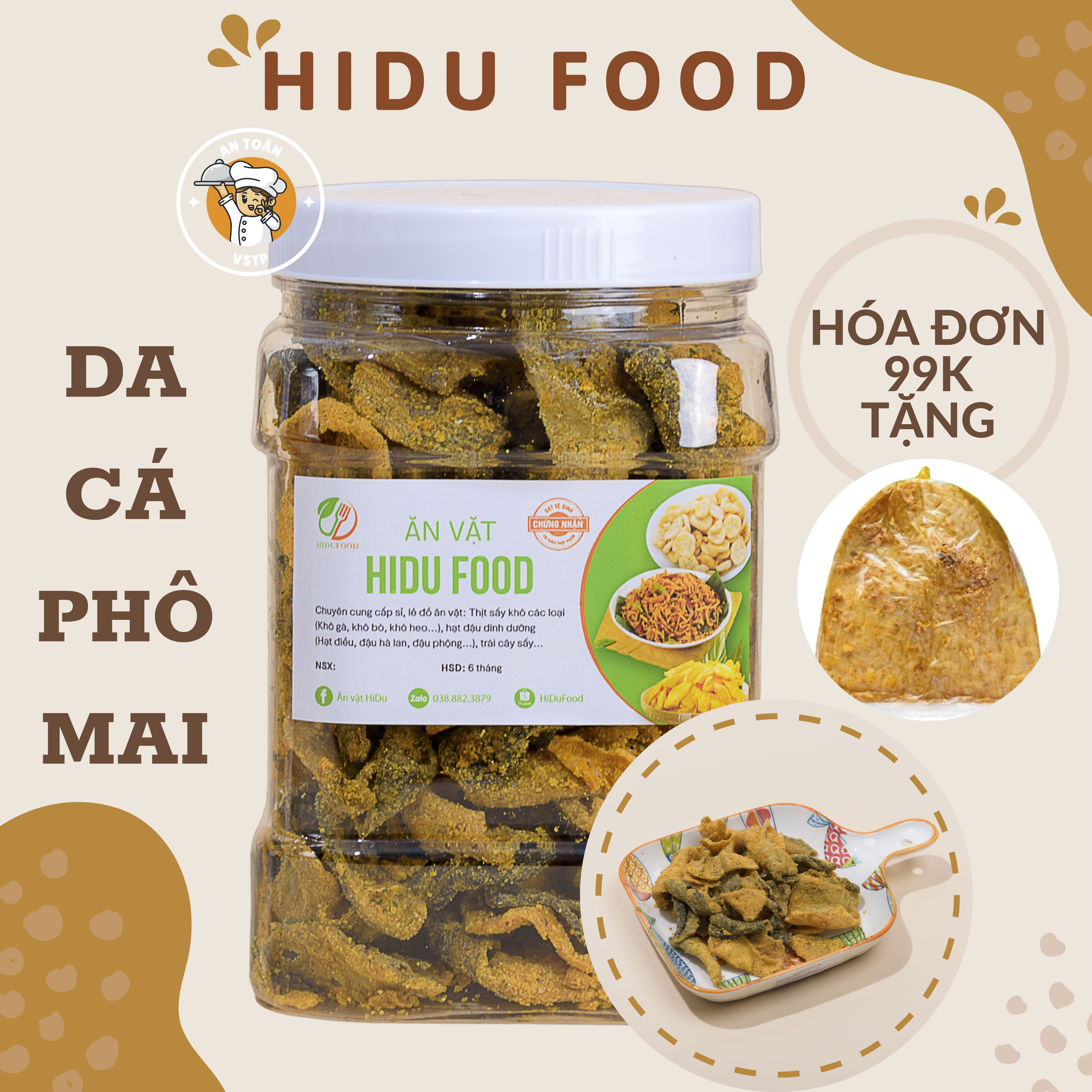 Da cá trứng muối Singapore HiDuFood 400gr lắc phô mai giòn tan