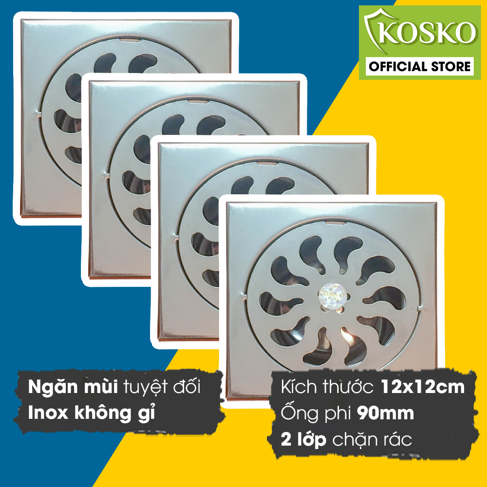 Bộ 4 ga thoát sàn – phễu thoát sàn INOX Vinahasa 12x12cm Phi 90mm Chống Hôi – Lọc Rác 2 lớp hiệu quả G209 (Bảo hành 12 tháng – 1 đổi 1 trong 7 ngày)