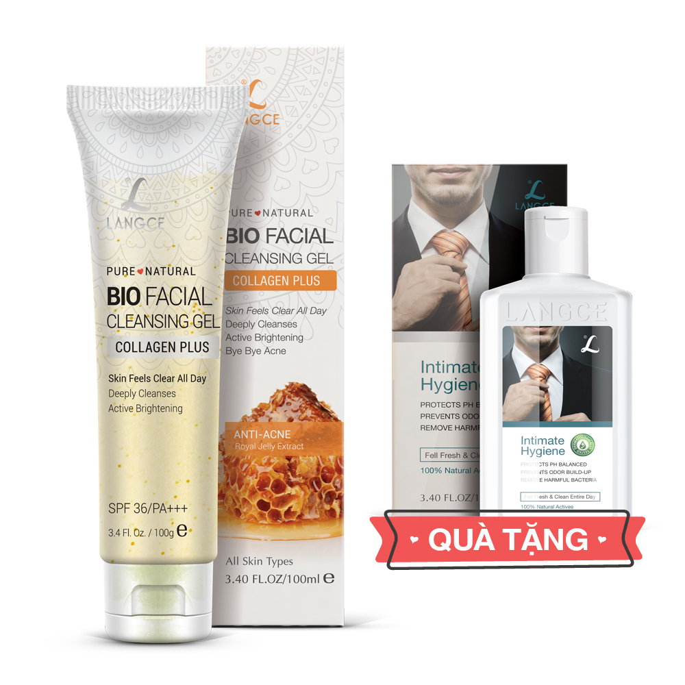 Gel Rửa Mặt Collagen+ Đẹp Da 100ml - Sữa Ong Chúa - Ngừa Mụn cho Nam TẶNG Gel Vệ Sinh Vùng Kín Nam 100ml LANGCE