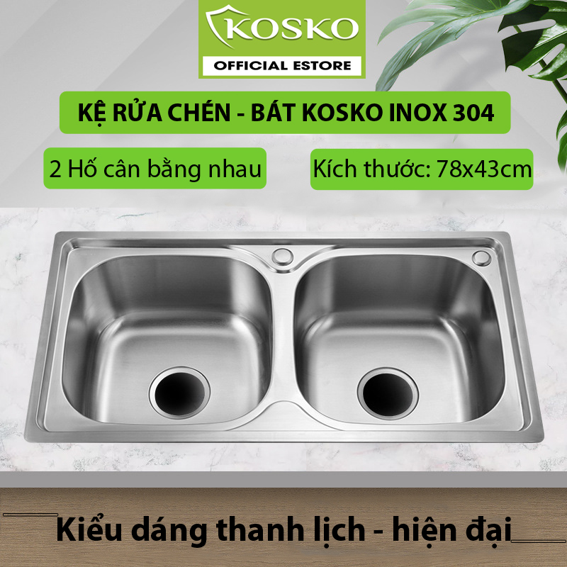 Chậu rửa bát inox 304 Kosko kích thước 78x43cm hố to đã bao gồm bộ xả xiphong thoát nước (Bảo hàng 12 tháng - 1 đổi 1 trong vòng 7 ngày) Chưa có vòi rửa, chậu rửa chén, bồn rửa chén