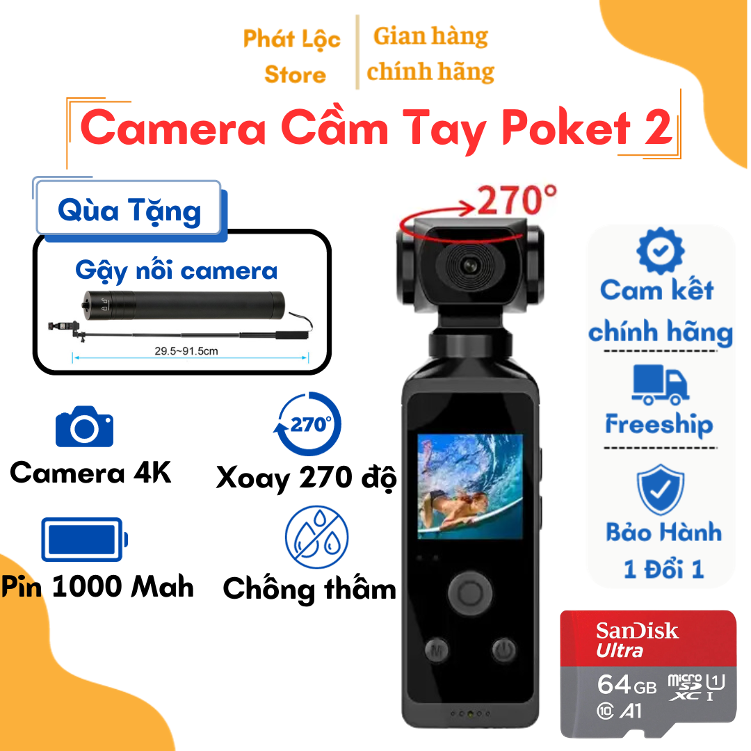 Máy quay phim Pocket 2, camera hành trình cầm tay 4K đa chức năng, máy ảnh mini cảm biến chất lượng hơn gopro, insta360, sjcam