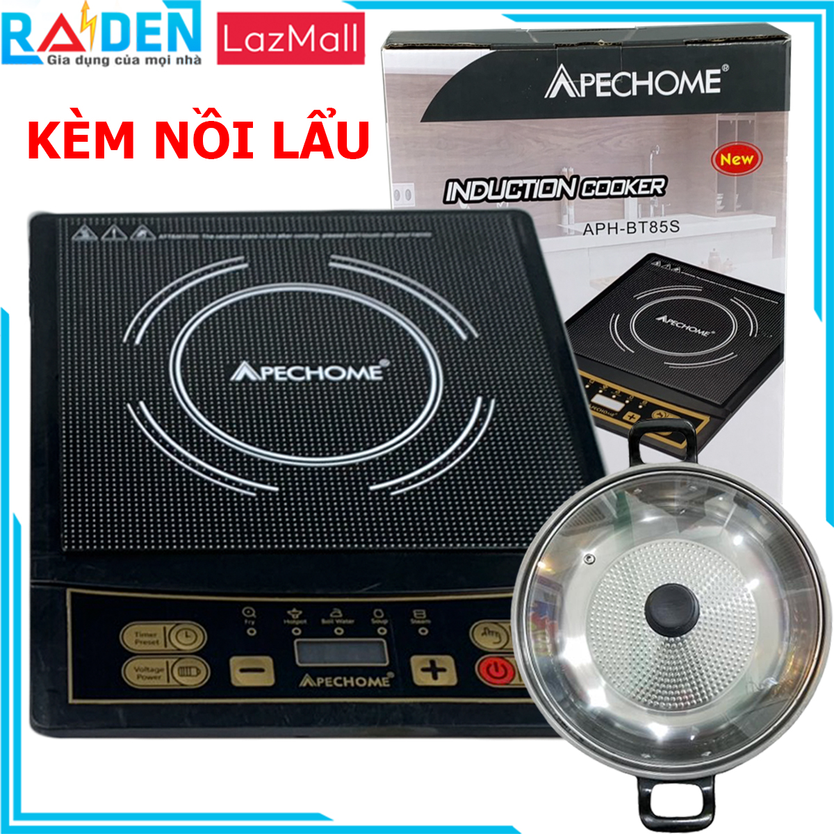 [KÈM NỒI LẨU] Bếp Điện Từ 1800W ApechomeBếp Nấu LẩuBếp Từ ĐơnBếp Điện APH-BT85 Nấu LẩuKhoChiênXàoNấu Thưc Phẩm - Tặng Kèm Nồi Lẩu Inox Nắp Kính 28cm- Hàng Chính Hãng BH 12 Tháng