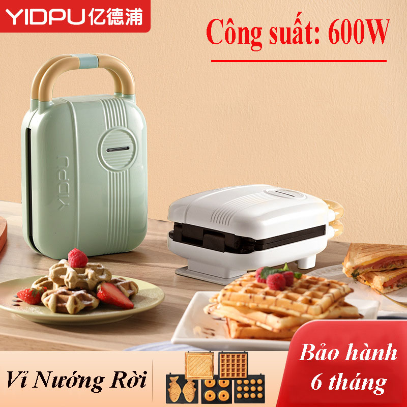Máy Kẹp Bánh Mì Mini YIDPU - Máy Nướng Bánh Sandwich, Rán Trứng, Làm Đồ Ăn Sáng 2 Mặt Đa Năng - BH 6 Tháng