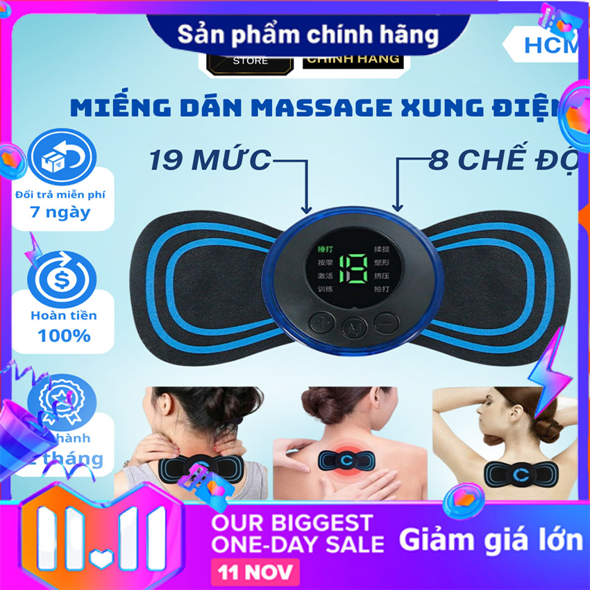 Miếng Dán Massage Toàn Thân - Miếng Dán Massage Xung Điện EMS - 8 Chế Độ 19 Cường Độ Giảm Đau Nhức Hiệu Quả, máy massage toàn thân, miếng dán mát xa, máy massage cổ vai gáy.
